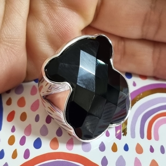 Tous Big Faceted Silver Onyx Bear Ring Size 8 - Picture 10 of 14